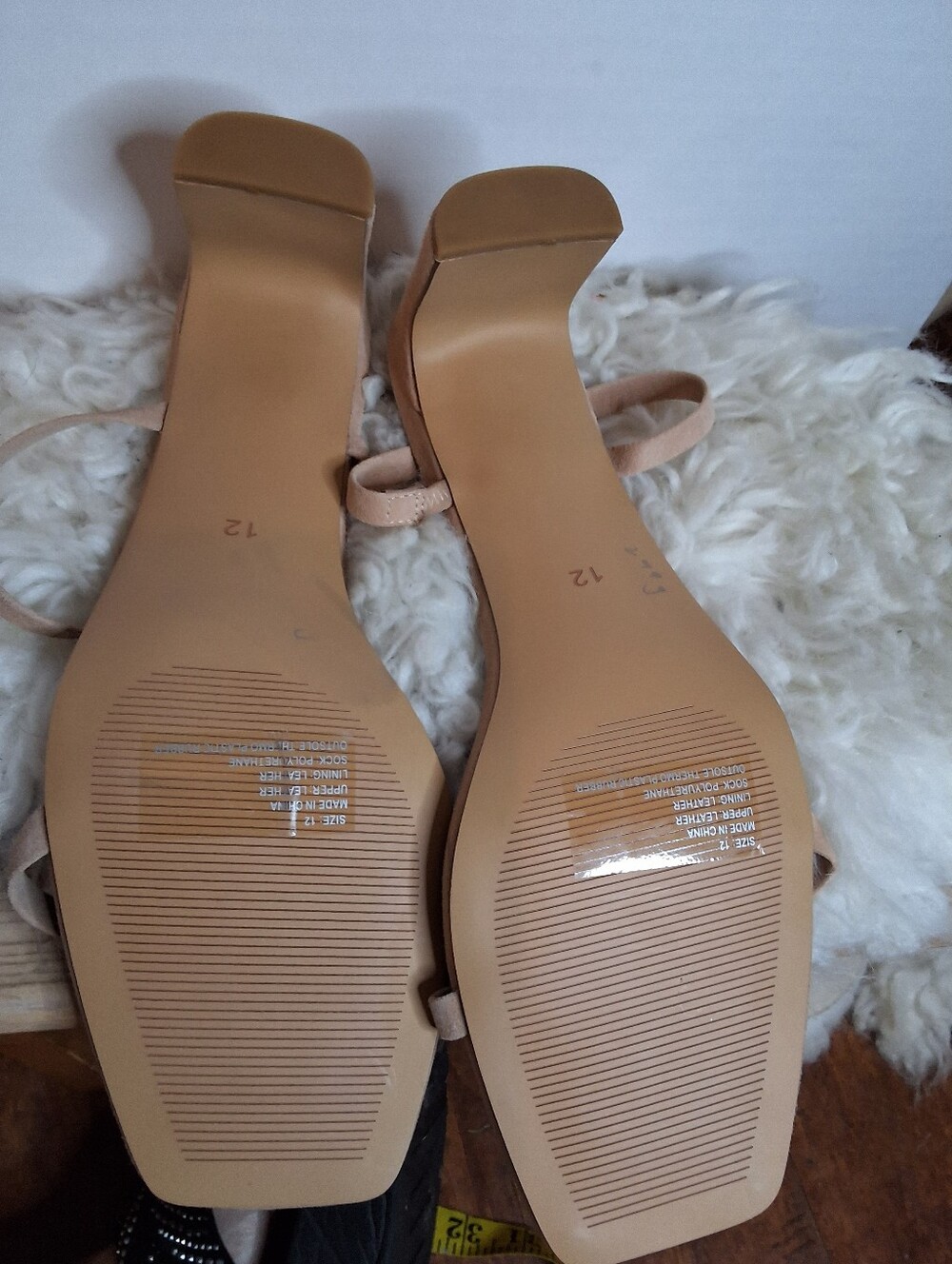 Faryl Nude Beige Suede Square Toe Strappy Block Heel Sandals Size 12 NEW - Picture 9 of 10